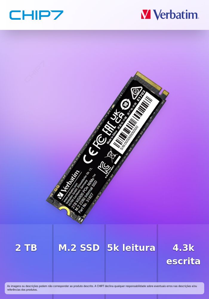 VERBATIM SSD VI5000 2TB PCIE NVME M.2 (5000MB/S)
