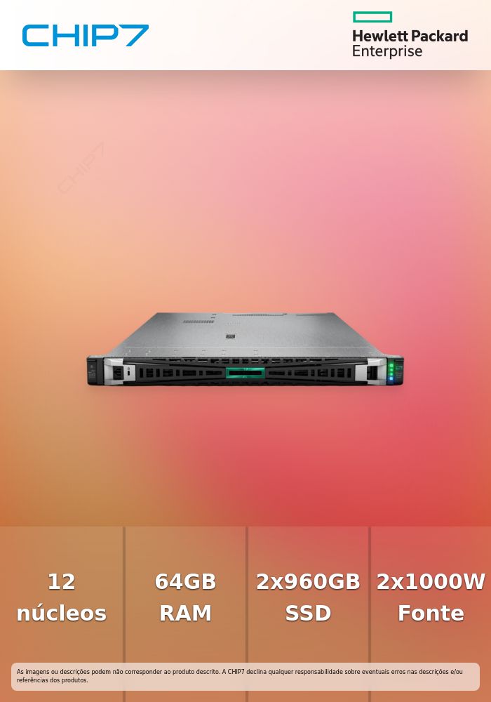 DL360 Gen11 4510 2.4GHz 12c 1P 2x32GB-R 8SFF MR408i-o 2x960GB SSD 2x1000W PS EU Server