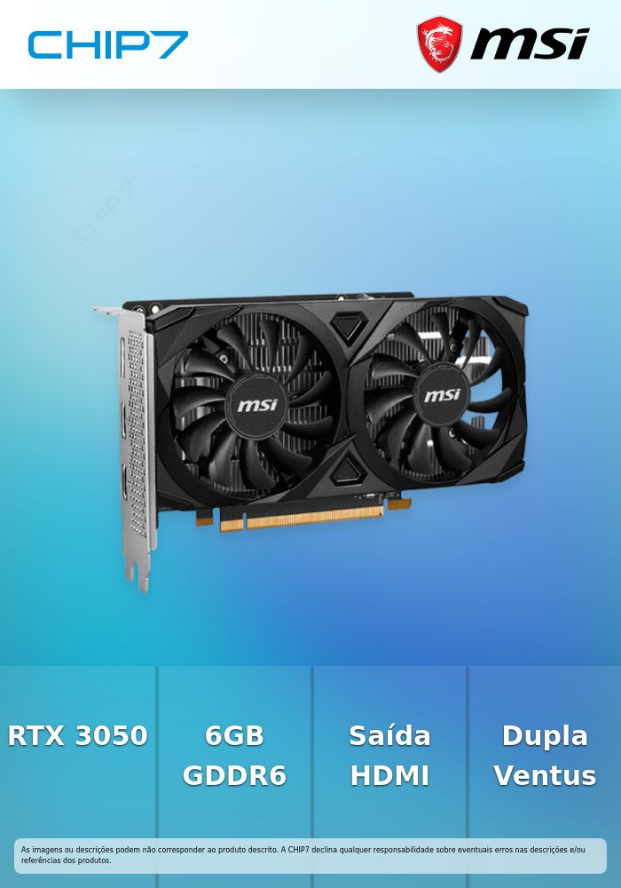 MSI VGA RTX 3050 6GB VENTUS GEFORCE NVIDIA GDDR6 HDMI 3DP 2X