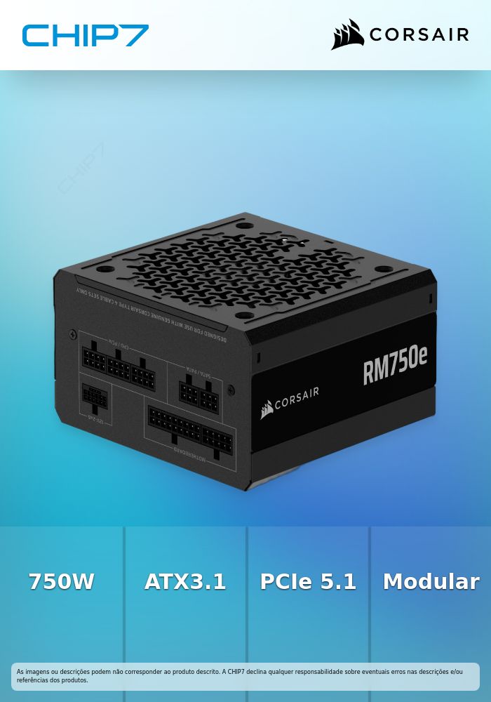 Fonte Modular Corsair RMe Series RM750e 750W 80 Plus Gold ATX3.1 - PCIe 5.1