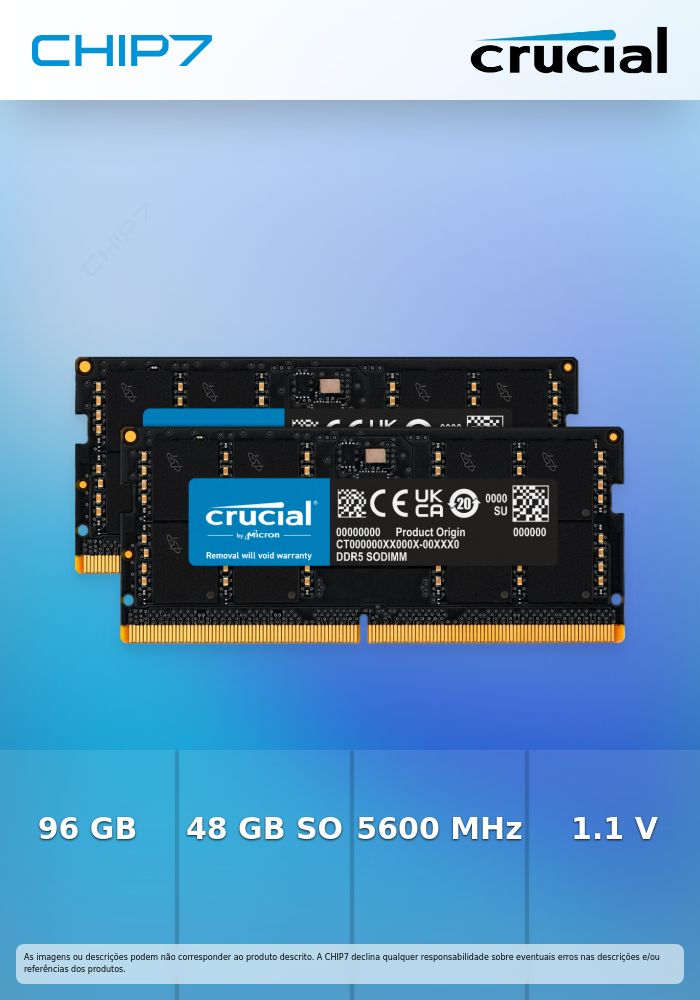 Crucial - DDR5 - kit - 96 GB: 2 x 48 GB - SO DIMM 262-pinos - 5600