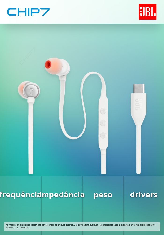 JBL EARPHONES TUNE T310 HIRES AUDIO & PURE BASS USB-C WHITE