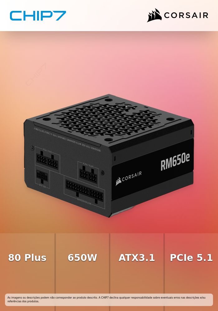 Fonte Modular Corsair RMe Series RM650e 650W 80 Plus Gold ATX3.1 - PCIe 5.1