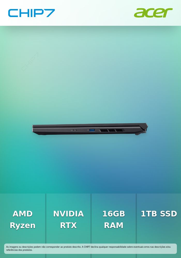 Portátil ACER NITRO - AMD RYZEN 7 8845HS / NVIDIA RTX 4060 / 16GB DDR5 / 1TB SSD / 16