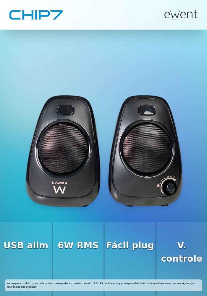 EWENT COLUNAS 2.0 10W VOLUME CONTROL USB POWERED BLACK