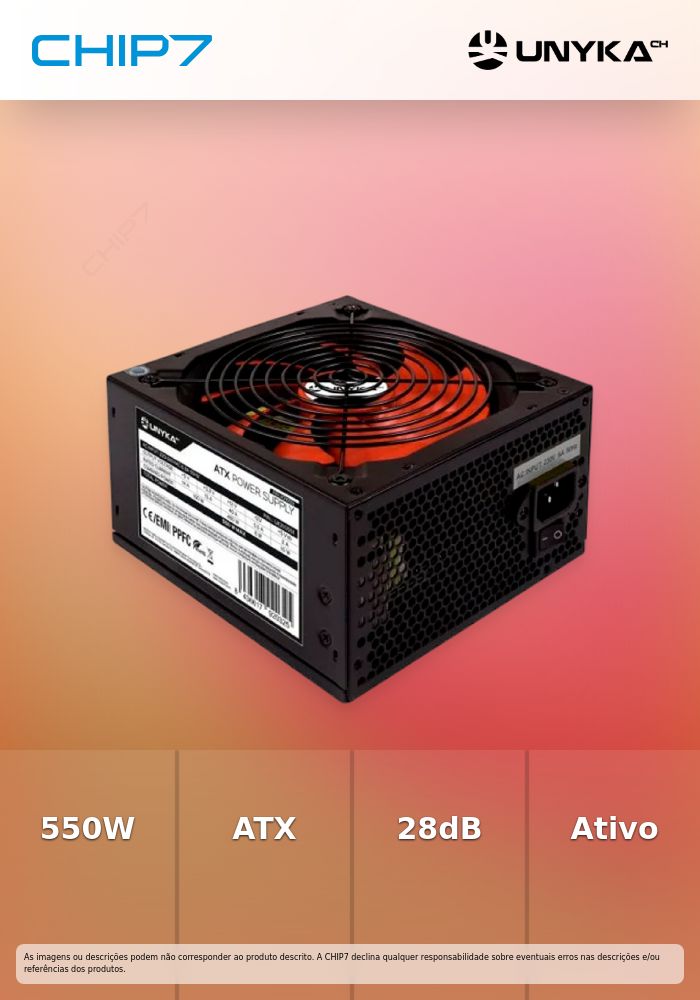 UNYKA GAMING FONTE ALIMENTAÇAO 550W ATX BULK