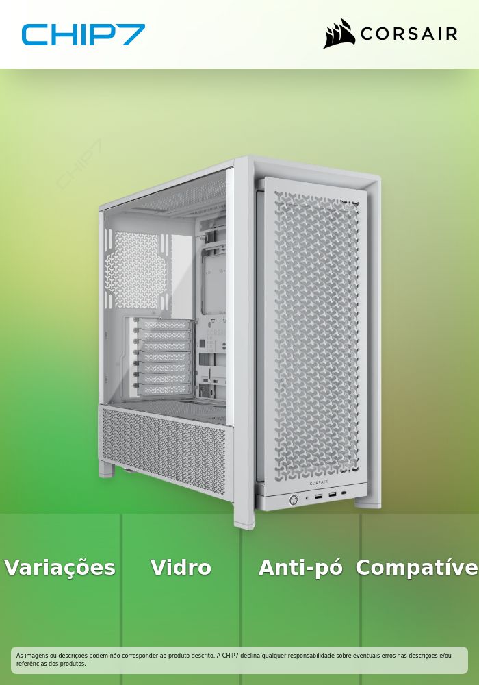 Caixa ATX Corsair Frame 4000D Performance Branco Vidro Temperado