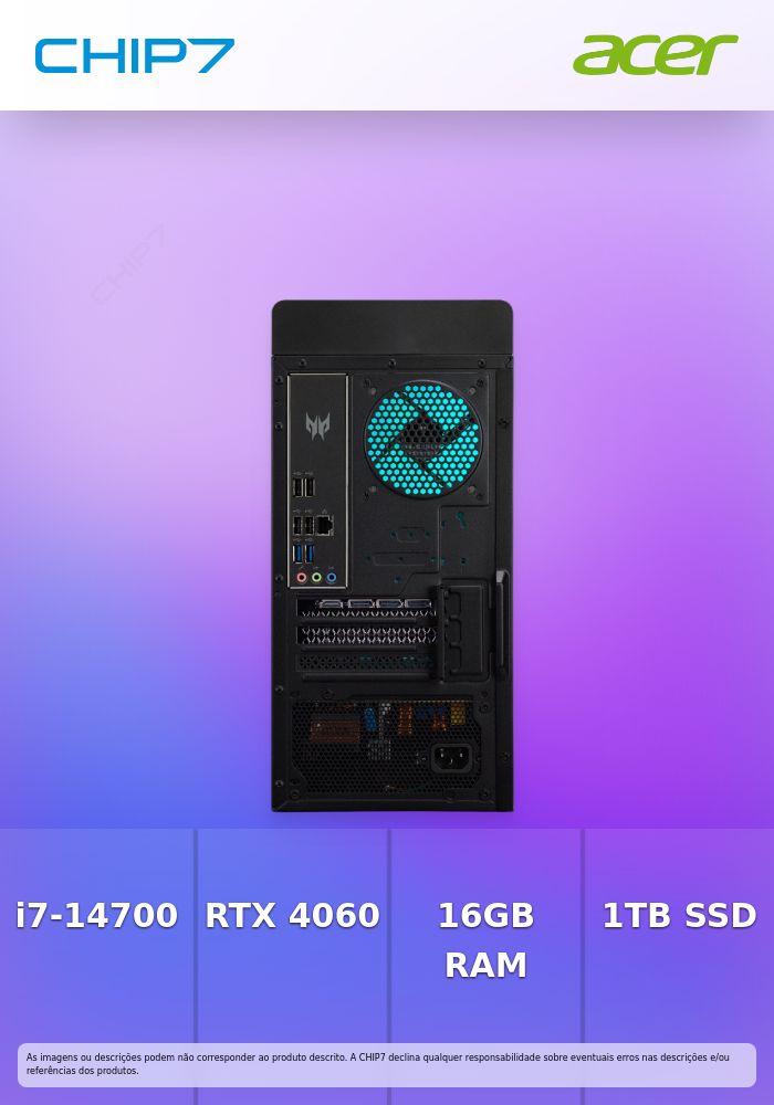 Computador Desktop Predator - Intel I7 14700F / RTX 4060 / 16GB RAM / 1TB SSD / Sem Sistema Operativo - Orion 3000 PO3-655