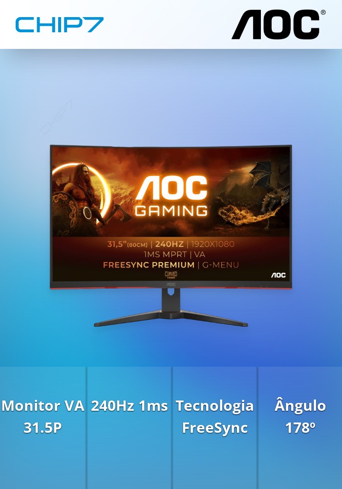 Monitor AOC - 32" Full HD Curvo VA / 240Hz / 1ms / HDMI DP - C32G2ZE/BK ...