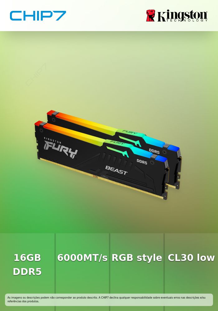 16GB 6000MT/s DDR5 CL30 DIMM (Kit of 2) FURY Beast RGB EXPO