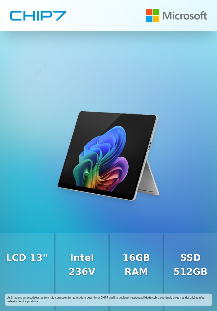 Surface Pro 11 Copilot+ PC Intel Ultra 5 236V, 16GB, 512GB SSD, Platina, LCD 13'' 2880x1920, Multi-Touch, Windows 11 Pro