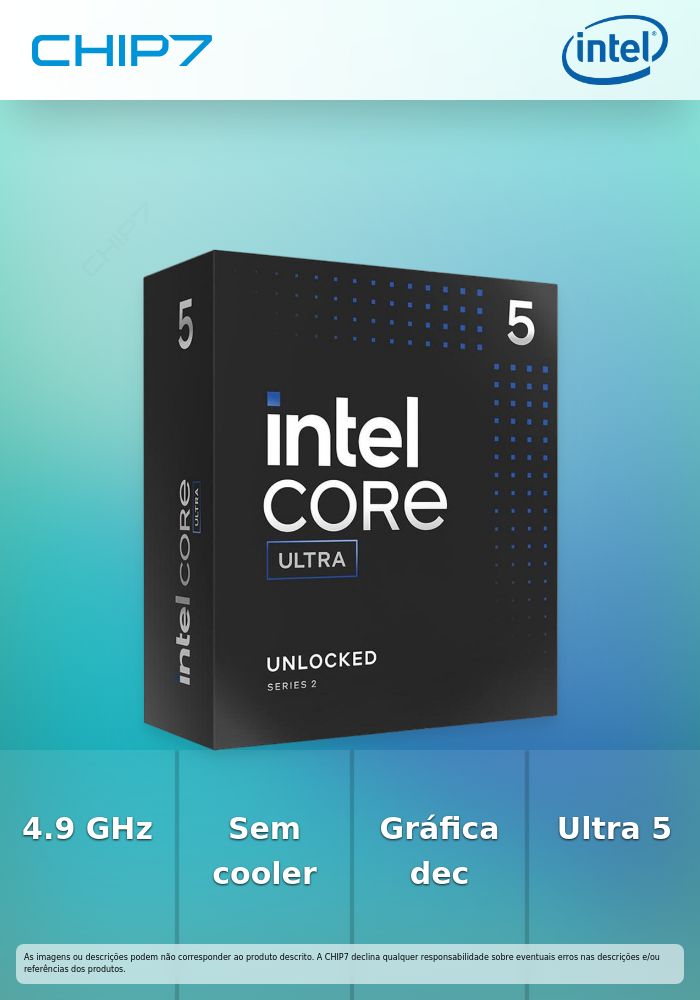 Intel® Core™ Ultra 5 processor 225F up to 4.9 Ghz Box - Sem Cooler  - obriga a ter gráfica discreta