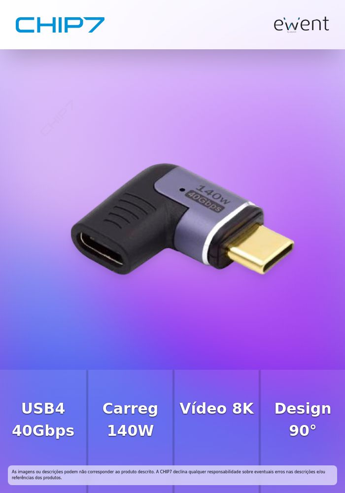 EWENT ADAPTADOR MAGNETICO USB-C 90 GRAUS USB4 PD140W 8K60HZ