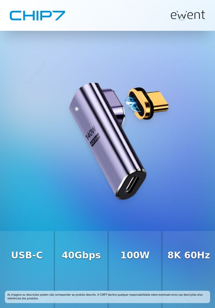 EWENT ADAPTADOR MAGNETICO USB-C 90 GRAUS USB4 PD100W 8K60HZ