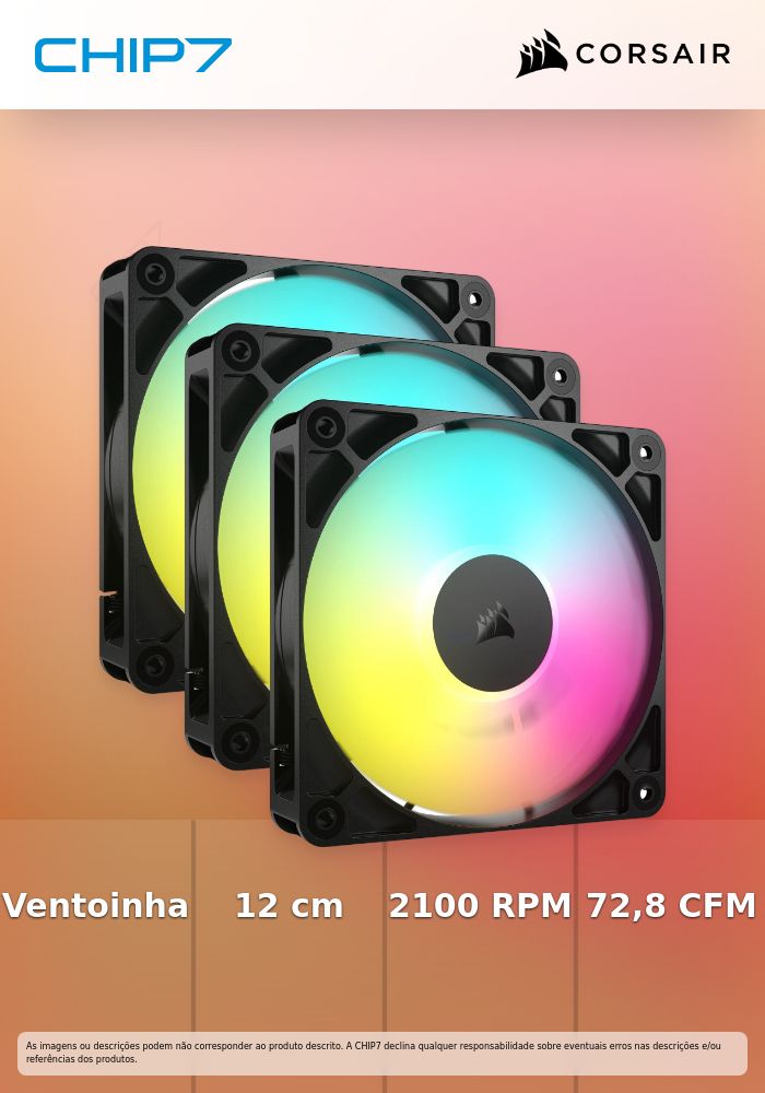 Ventoinha Corsair RS120 ARGB PWM Preta 120mm (Pack 3)