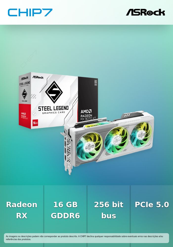 Placa Gráfica ASROCK Radeon RX 9070 XT STEEL LEGEND 16GB