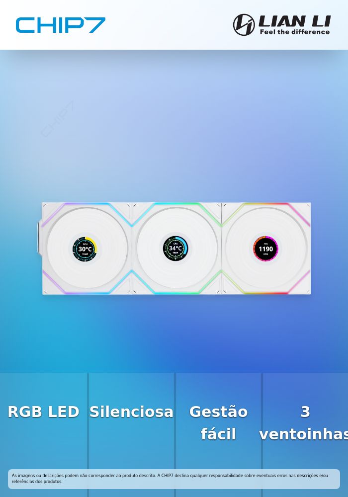 Ventoinha Lian Li UNI FAN TL120 LCD Wireless RGB PWM Branco 120mm (Pack 3)