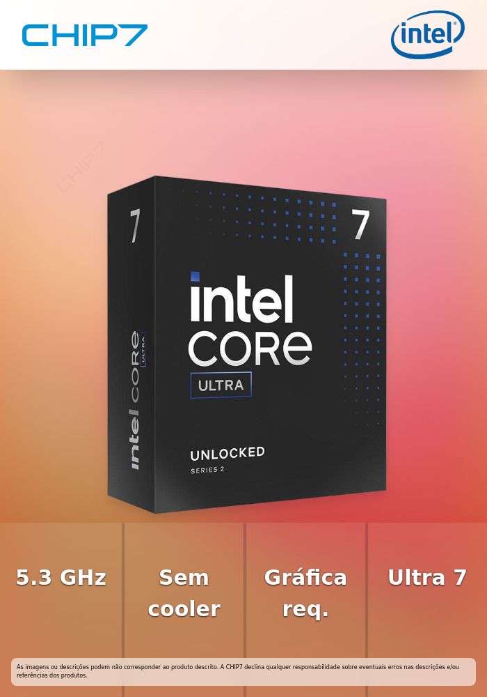 Intel® Core™ Ultra 7 processor 265F up to 5.3 Ghz Box - Sem Cooler  - obriga a ter gráfica discreta