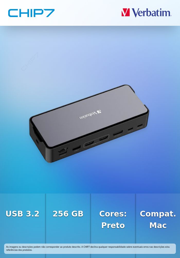 VERBATIM DOCK 8K USB-C 2xHDMI 1xDP 1xSSD 256GB 1xRJ45 3xUSBC 3xUSB3.2 1CR PD80W