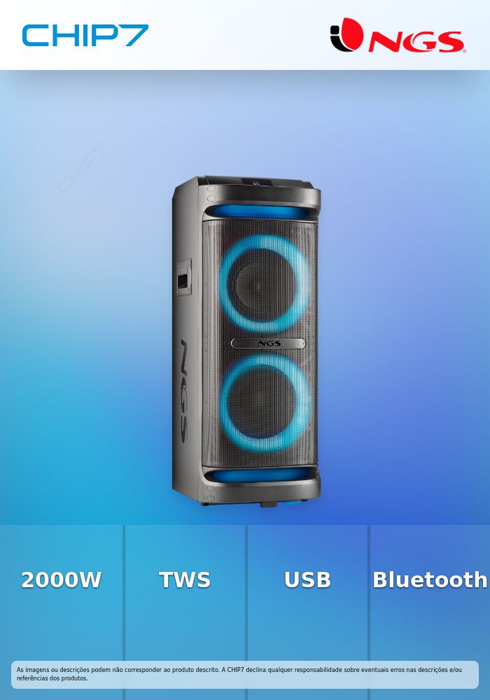 Coluna 2000W Double Woofer Speaker USB/BT(TWS)/Aux in » válido até nova comunicação