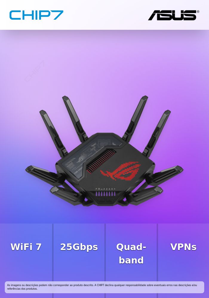 ROG Rapture GT-BE98 Quad-band WiFi 7 AiMesh Extendable Gaming Router, 25Gbps, 320MHz, 4K-QAM, Dual 10G Ports, Quad 2.5G Ports, Subscription-free Network Security, VPNs, 4G LTE/5G Mobile Tethering