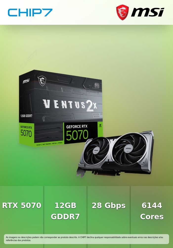 Gráfica MSI GeForce® RTX 5070 VENTUS 2X OC 12GB GDDR7 DLSS4