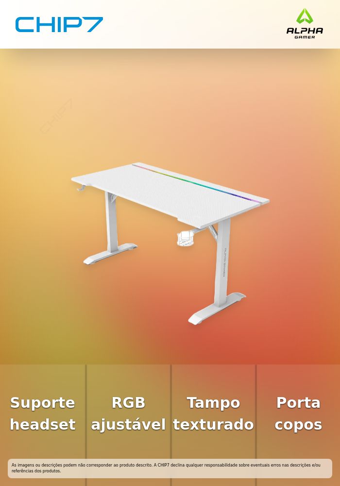 Secretária Gaming Alpha Gamer Starla RGB (140x72cm) Gaming Station Branca
