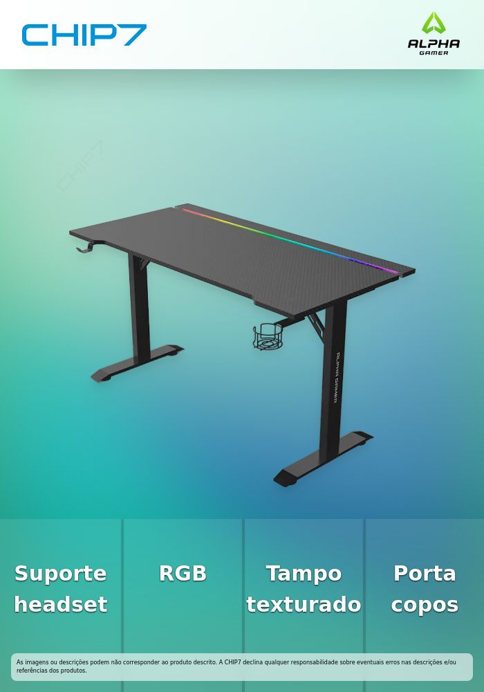 Secretária Gaming Alpha Gamer Starla RGB (140x72cm) Gaming Station Preta