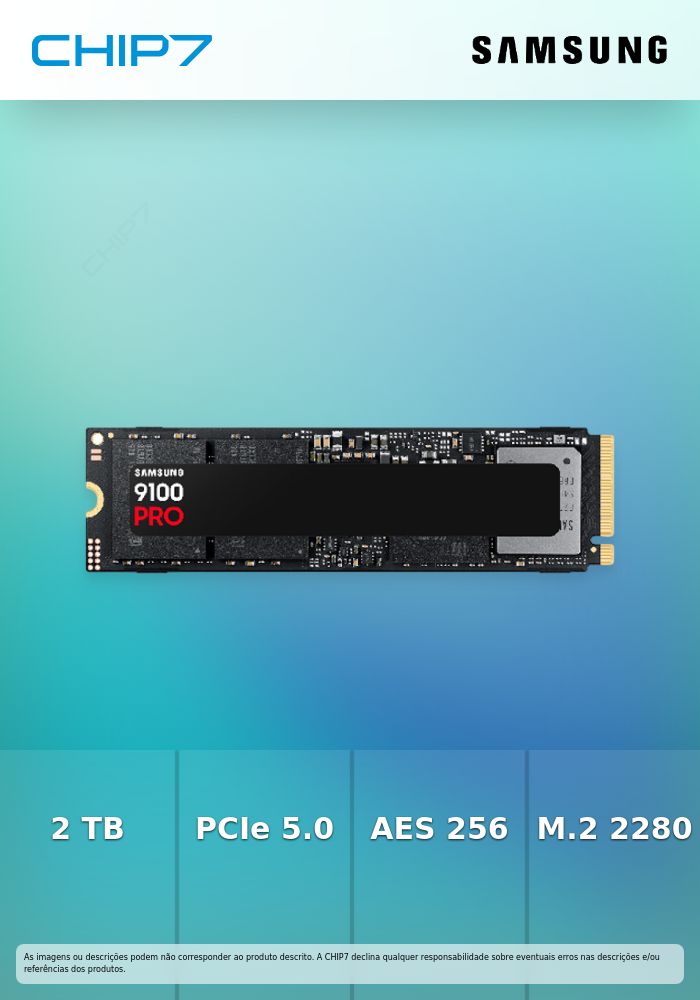 Samsung 9100 PRO MZ-VAP2T0 - SSD - encriptado - 2 TB - interna - M.2 2280 - PCI Express 5.0 x4 (NVMe) - 256-bits AES - TCG Opal Encryption 2.0 - preto