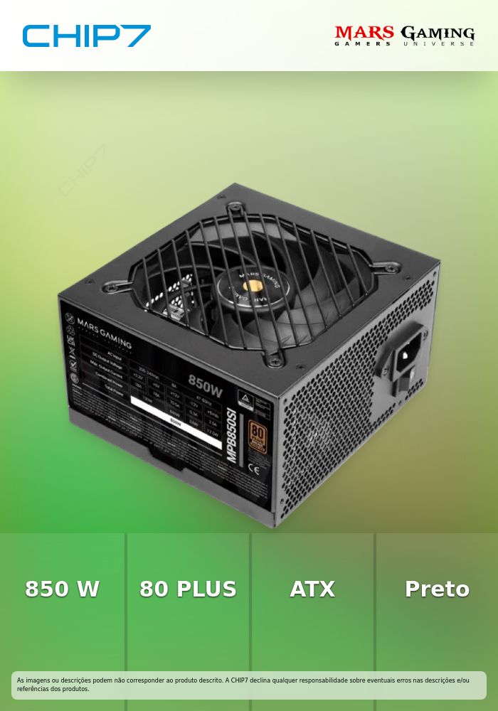 MARS GAMING FONTE ALIMENTAÇAO 850W MPB850SI 80+BRONZE BLACK