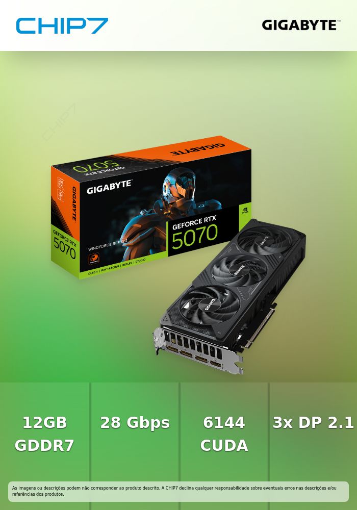 Placa Gráfica Gigabyte GeForce RTX 5070 WindForce 3 12GB GDDR7