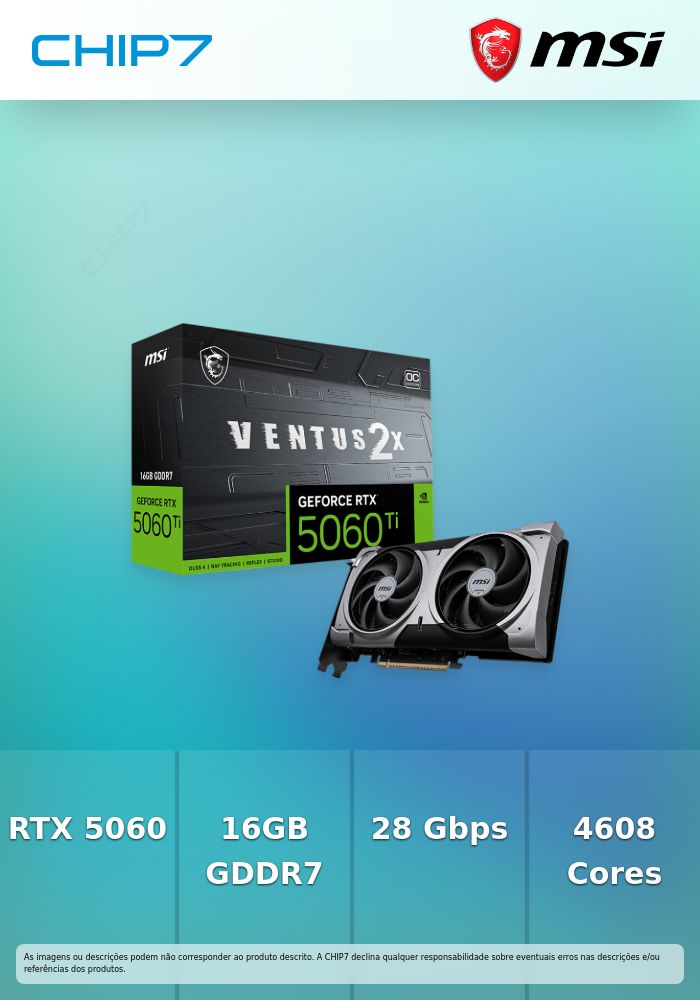 Placa Gráfica MSI GeForce RTX 5060 Ti 16GB VENTUS 2X OC PLUS