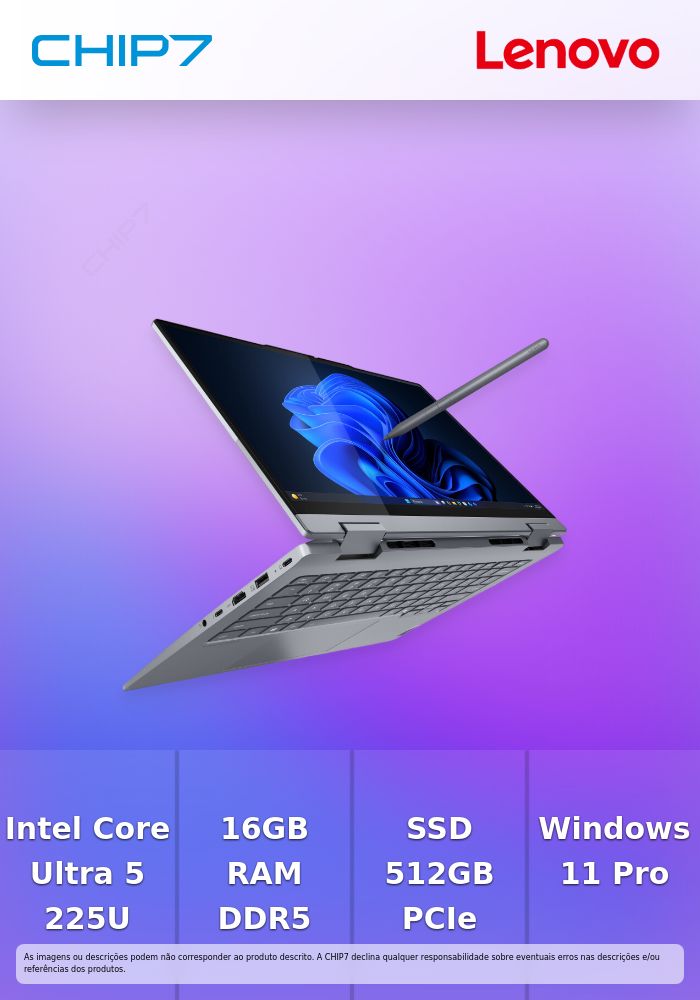 Portátil 2-em-1 Lenovo ThinkBook 14 G5 IAU – Intel Core Ultra 5 225U / 16GB RAM / 512GB SSD / 14