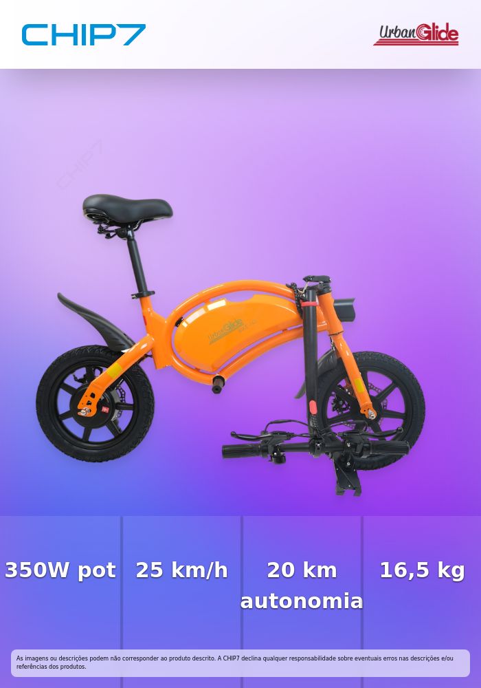 Bicicleta Elétrica URBANGLIDE 140 Laranja / 350W / 5,2AH / Roda 14