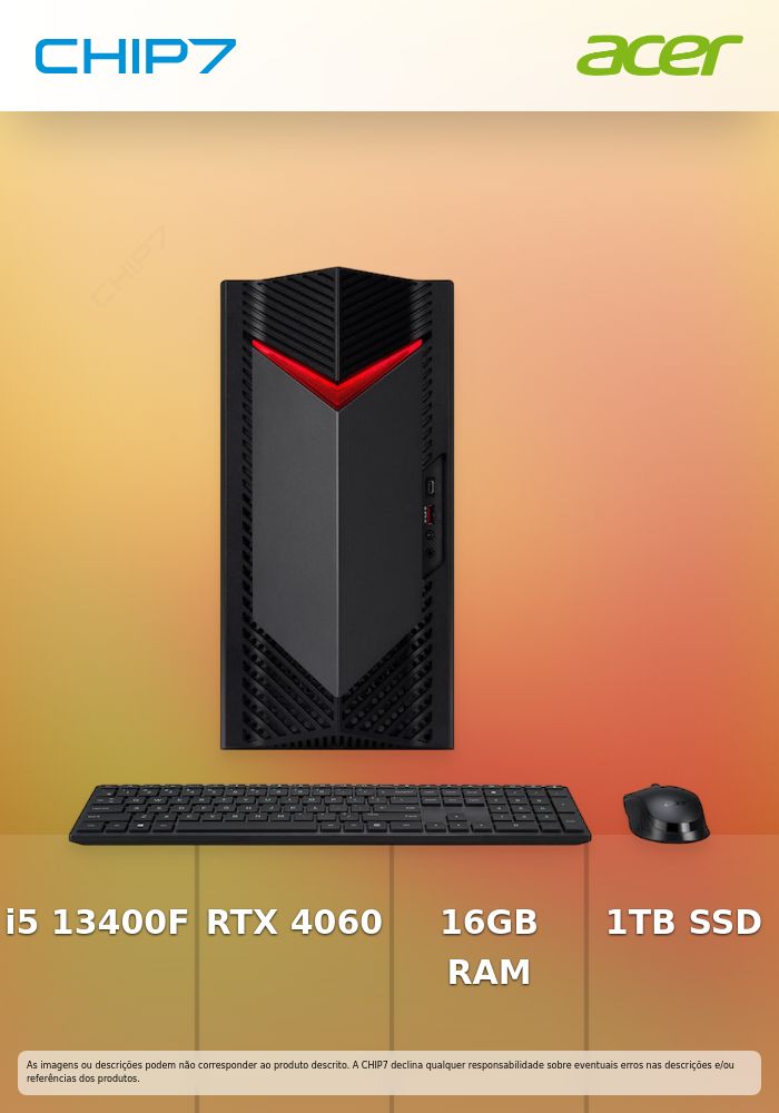 DESKTOP ACER - Intel I5 13400F / RTX 4060 8GB / 16GB / 1TB SSD / Teclado + Rato / Windows 11 - NITRO 50 N50-650