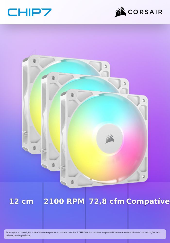 Ventoinha Corsair RS120 ARGB PWM Branca 120mm (Pack 3)