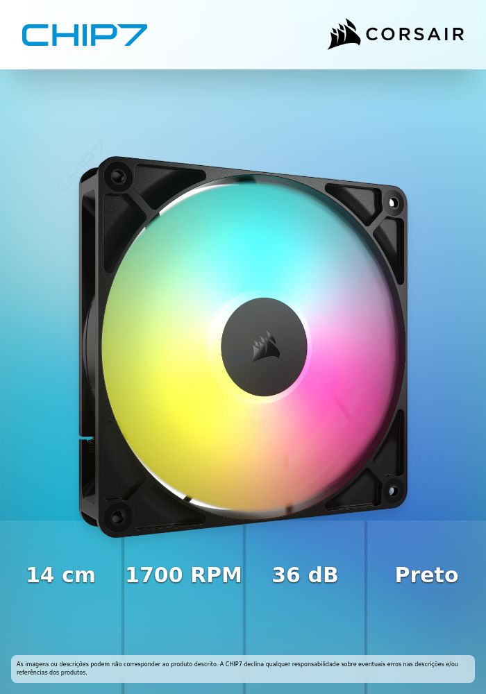 Ventoinha Corsair RS140 ARGB PWM Preta 140mm