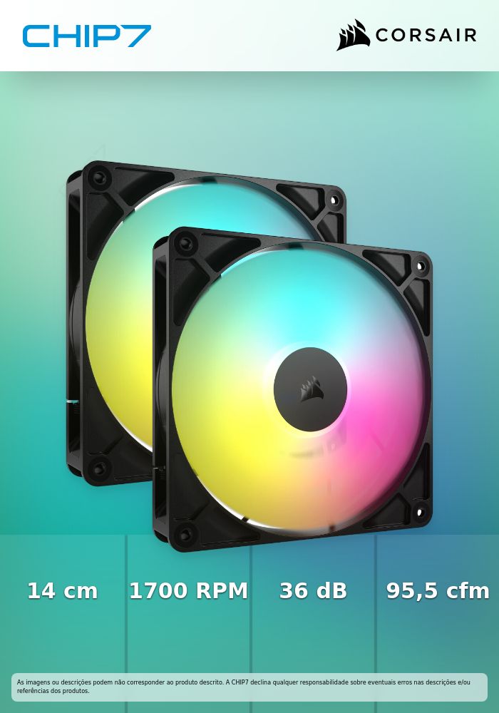 Ventoinha Corsair RS140 ARGB PWM Preta 140mm (Pack 2)