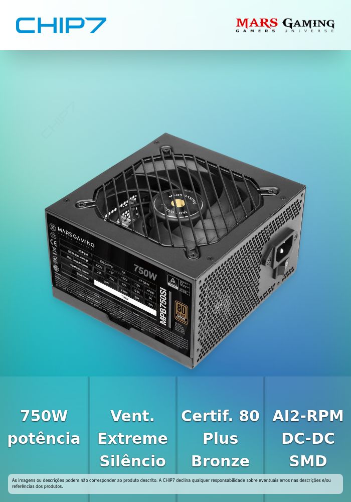 Fonte de Alimentação ATX Mars Gaming MPB750SI 750W 80 Plus Bronze Preta