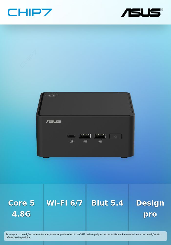 ASUS NUC 15 Pro Tall Kit - Barebone - mini PC 1 x Core Ultra 5 210H / até 4.8 GHz - RAM 0 GB - Intel Graphics - IEEE 802.11ax (Wi-Fi 6), IEEE 802.11be (Wi-Fi 7), Bluetooth 5.4 - preto