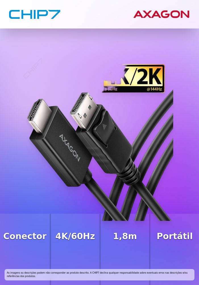 Adaptador Mini AXAGON RVD-HI20C2 DisplayPort para HDMI, 4K/60Hz 1,8m