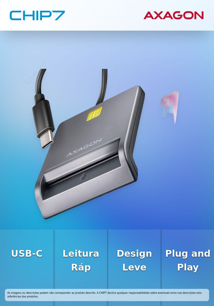 Leitor de cartões AXAGON CRE-SM3TC USB-C Smart card FlatReader