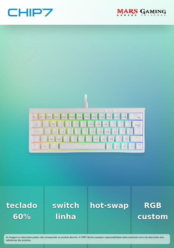 MARS GAMING MKMINIPRO HOT-SWAPPABLE RGB MECHANICAL 60 KEYBOARD LINEAR LUBRICATED SWITCHES SOFTWARE PORTUGUESE LAYOUT WHITE