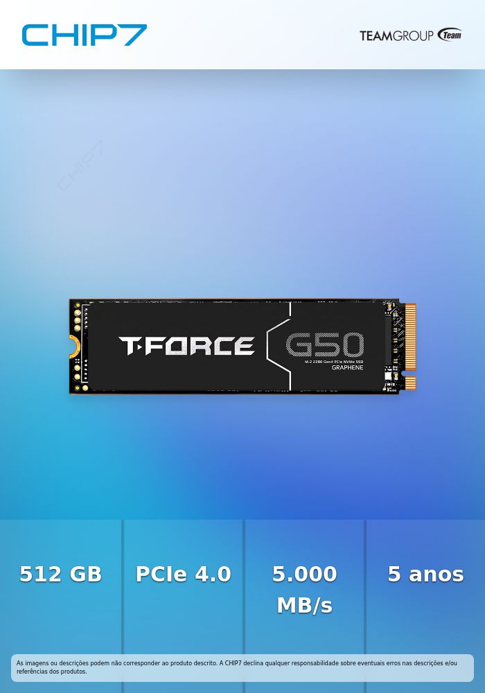 TEAM GROUP M.2 PCIe 4.0 NVMe 512GB T-FORECE G50-5000R/2500W SSD
