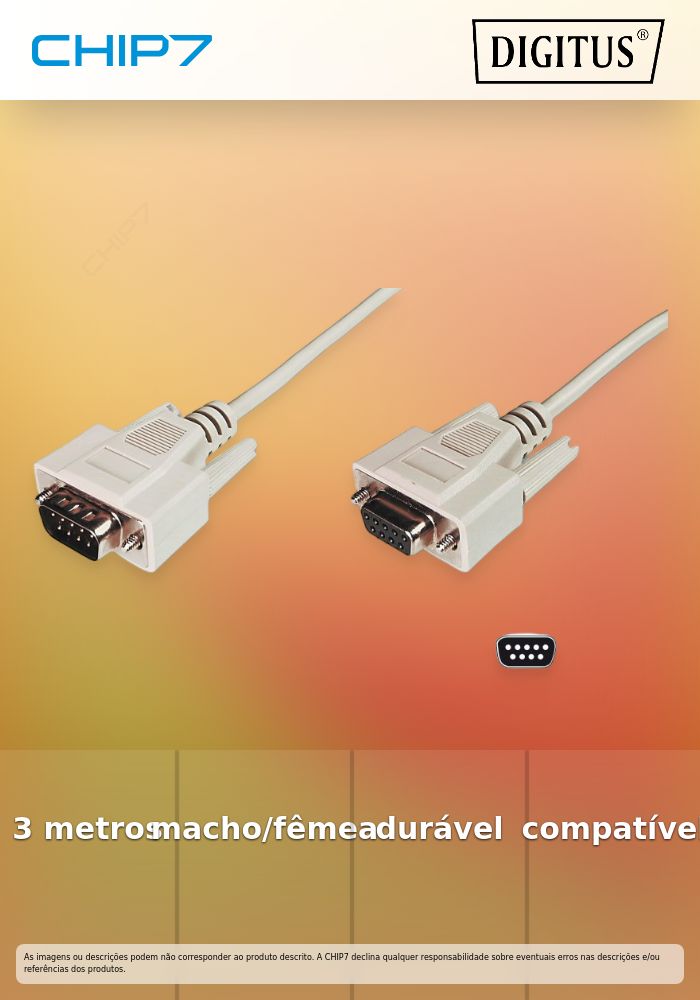 DIGITUS CABO DATATRANSFER EXTENSAO D-SUB9 M/F 3.0M SERIAL MOLDED CINZA