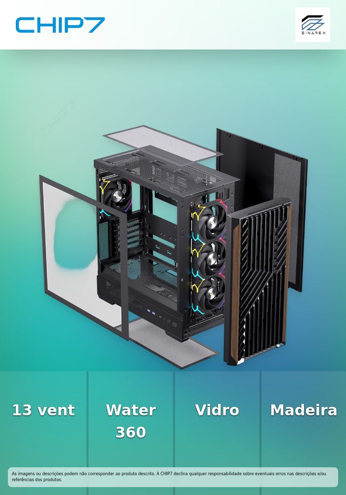 Caixa ATX EINAREX Pulse P800 RGB 4 Ventoinhas Preto - EXCS-PL-800R-B
