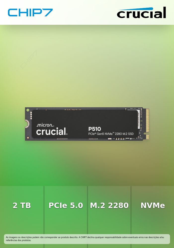 SSD Crucial P510 1TB PCIe 5.0 NVMe – Interno M.2 2280, Velocità Fino A 11000 MB/s, Garanzia 3 Anni, Originale E Super Performante - 2