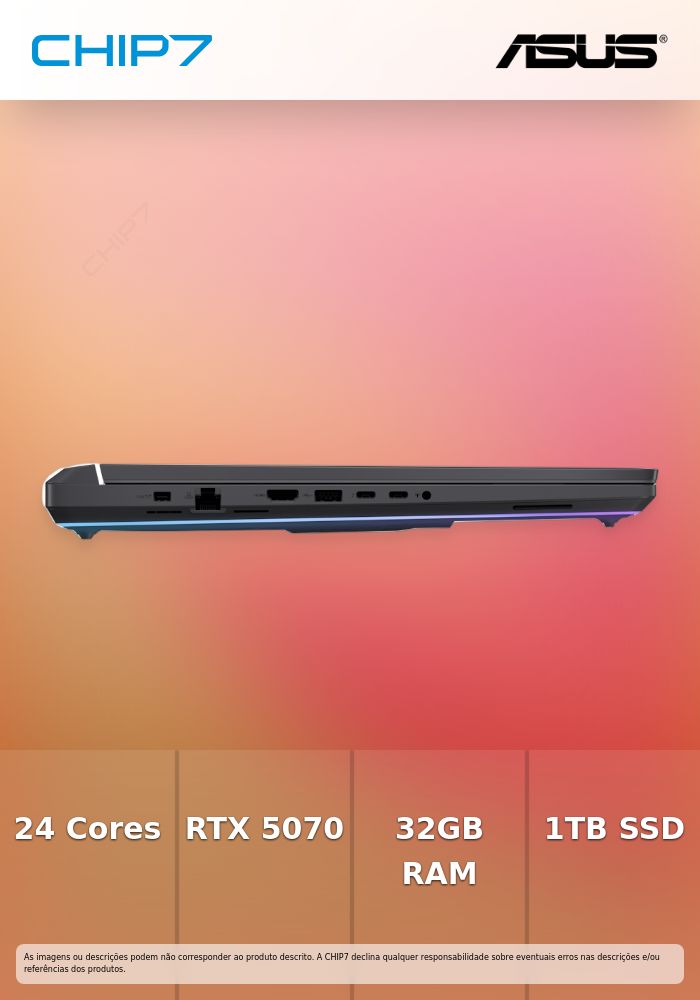 Portátil ASUS - Intel Ultra 9 275HX / NVIDIA RTX 5070 8GB / 32GB RAM / 1TB SSD / 18