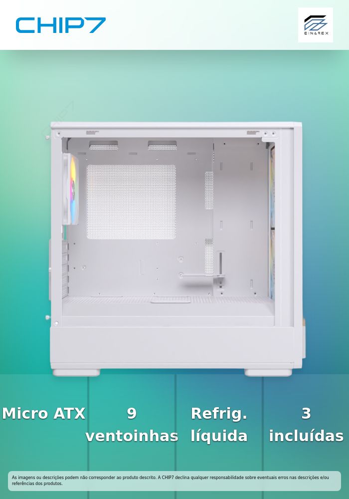Caixa Micro-ATX EINAREX Pulse PM400 RGB 3 Ventoinhas Branca - EXCS-PM-400R-W