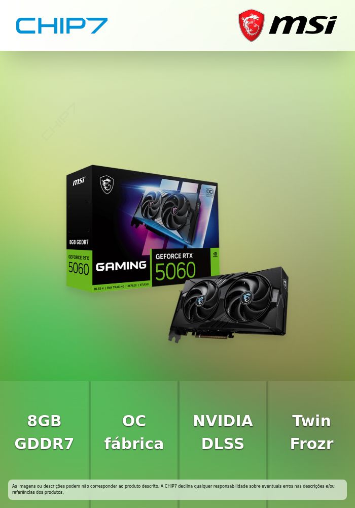 Placa Gráfica - MSI GeForce® RTX 5060 GAMING OC 8GB GDDR7 DLSS4